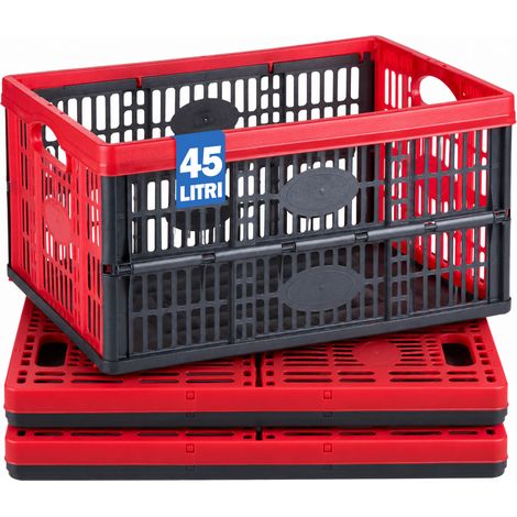Set 3 Ceste Pieghevoli Rosse 45L Portaoggetti Archiviazione Impilabili 53x37x27cm (1/5)