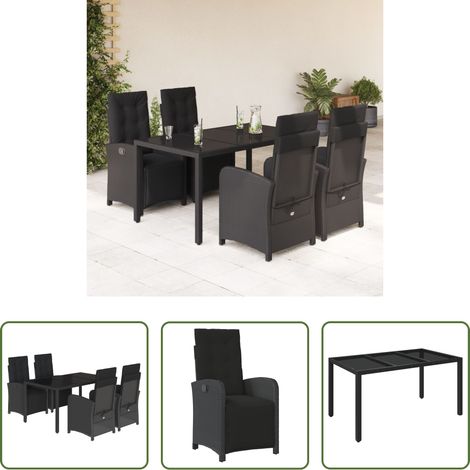 vidaXL Gartenessgruppe - 5-tlg. Garten-Essgruppe mit Kissen Schwarz Poly Rattan (1/5)