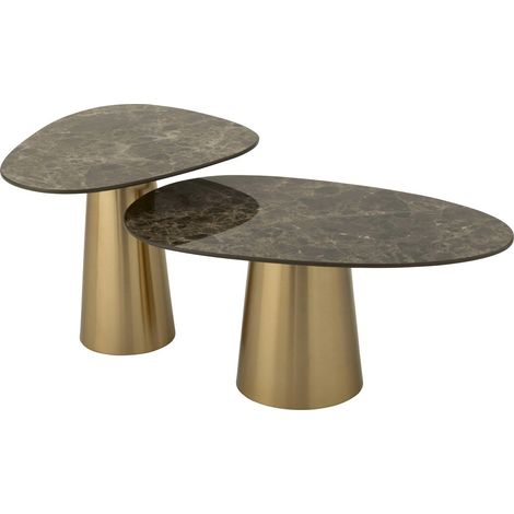 Table d'appoint effet marbre taupe et piètement bronze élégant - Bronze et effet marbre taupe (1/5)