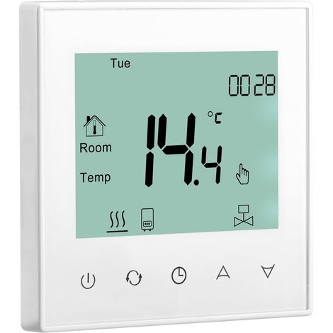 Thermostat de Chauffage au Sol rayonnant numérique, HS-C505, 230VAC 3Amp, Thermostat de Chauffage par Le Sol, régulateur de température, Travail 7 Jours, Verre trempé, Blanc (1/5)