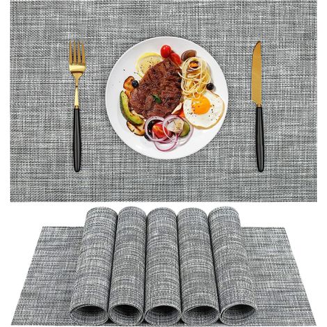 6er-Set Platzsets, modernes Design, wasserfest und rutschfest, abwaschbar, hitzebeständig, geeignet für Küche, Esszimmer, Cafés und Außenbereich, grau