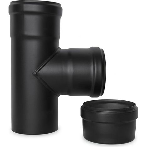 MAKA Raccordo a T con Tappo Femmina F Canna Fumaria Pellet Nero Ø 100 mm (1/5)