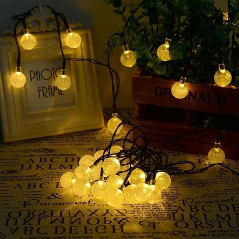 Guirlande Lumineuse Solaire - 20 Led - 8 Modes - Boules Cristal - Étanche IP65 - Pour Jardin Terrasse Arbres Cour - 1 Pièce (1/5)