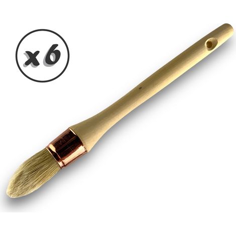 Lot de 6 pinceaux de pouce à rechampir Brosse ronde en soie blanche Ø 27 mm Idéal peinture rénovation volets moulures plinthes angles persiennes Manche bois brut Kibros 371D275x6