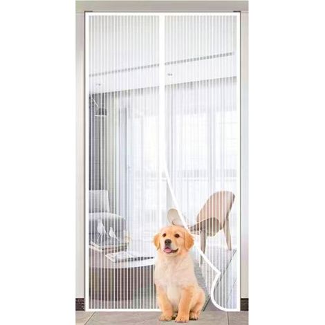 Moskitonetz Tür 90x210 cm, Moskitonetz Tür Fenster. Einfache Montage ohne Werkzeug. Geeignet für Haustiere und Kinder. Weiß (1/5)