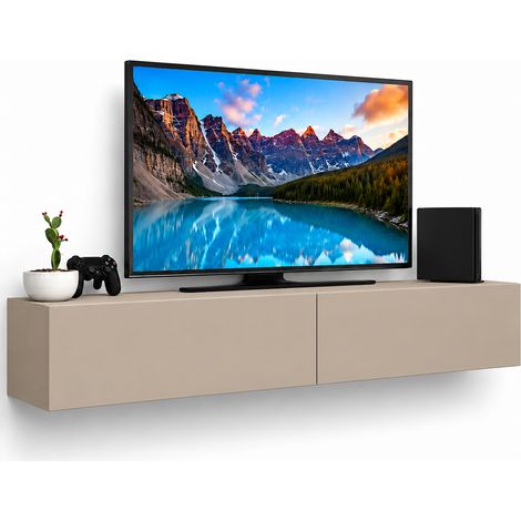 Mobile Porta Tv Sospeso da Salotto Mobiletto 2 Cassetti Sabbia 135x31.5x25cm (1/5)