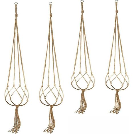 Lot 4 suspensions macramé vintage porte-pot fleurs intérieur extérieur, déco bohème corde naturelle, prêt à suspendre (1/5)