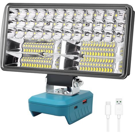 Makita 18V compatible work light, cordless LED work light, 38W, 6000 lm, rechargeable flashlight with undervoltage protection and USB port, with battery-powered spotlight (1/5)