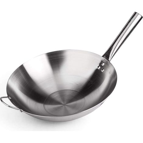 Sac de Pique-Nique, casseroles, poêles, Wok, poêle à Sauter, Grand Wok Professionnel, avec poignée en Acier, Wok Multifonction, Argent, poêle à Frire (1/4)
