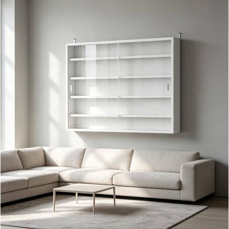 Vetrina da parete 80x9,5x60 cm in legno e vetro bianco, ripiani regolabili FloraGrace (1/5)