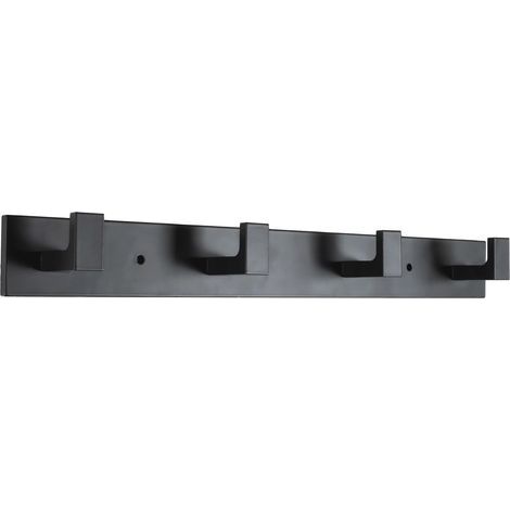 Perchero de pared, 4 ganchos de pared, perchero de pared de acero inoxidable, perchero de pared resistente con ganchos (negro brillante, 4 ganchos) (1/5)