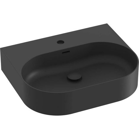 Ravak Ceramic - Waschbecken 55x45 cm, mit Überlauf, Hahnloch, mattschwarz XJX0D155003 (1/4)