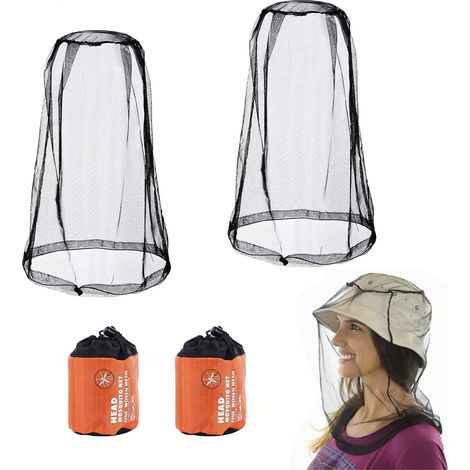 2 Pièces Filet de Tête de Moustique, Anti-Moustique avec Sac de Transport Chapeau Masque, Moustiquaires Anti-Moustiques, Filet Anti-Insectes pour LaTête pour Camping, Escalade (Noir) (1/5)