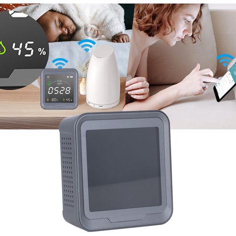 Intelligenter 3-in-1-CO2-, Temperatur- und Feuchtigkeitsdetektor mit WLAN, farbigem LED-Display und Graffiti-Design (1/5)