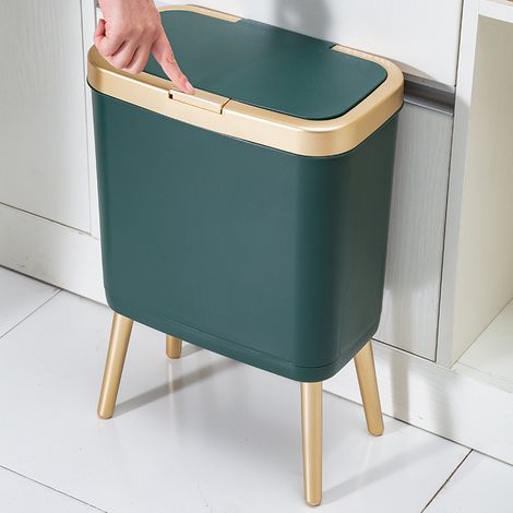 Papelera doble decorativa, alta y fácilmente plegable, de estilo escandinavo, para cocina o baño (verde y dorado, TG3450: 33,2 x 19,6 x 48,5 cm) (1/5)