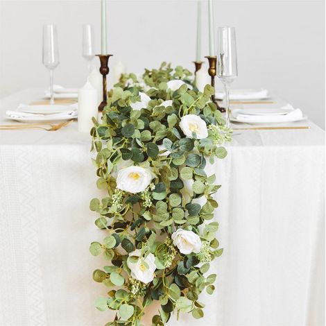 Plante Verte Artificielle - Guirlande Fleurie 200 cm - Rose Simulée avec Fruits - Décoration Fêtes Noël Action de Grâce Mariage - 1 Pièce (1/5)