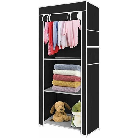 Youyijia 149x70x45cm Portable Wardrobe Single Canvas Wardrobe Clothes Storage Organizer with Hanging Rail Foldable Closet for Clothes, Toys, Shoes, Bags, Living Room, Bedroom, Cloakroom (Black) (1/5)