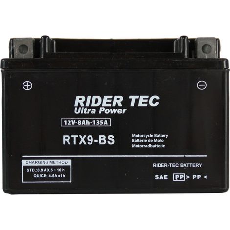 Batterie moto sans entretien 12V 8Ah – Technologie AGM – Dimensions 150x87x105mm – Garantie 6 mois – Rider Tec (1/2)