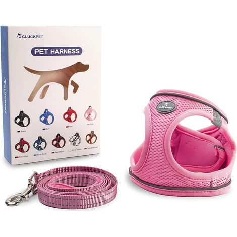 Pettorina per cani di piccola e media taglia con guinzaglio da 1,4 m, antistrappo, riflettente, taglia L, Glückpet