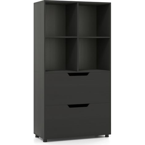 COSTWAY 130CM 5-Tier Tall Freestanding Bookshelf with 2 Drawers-Black (1/5)
