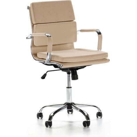 Vs Venta-Stock – Fauteuil de bureau inclinable taupe en cuir synthétique – Hauteur réglable 95/105 cm – Assise large 52,5-62 cm – Roues doubles de sécurité (1/8)