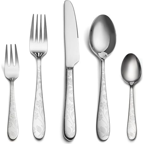 Couverts de Table Inox 12 Personnes Couteau Fourchette Cuillère Motif Unique Maison Cuisine (1/5)
