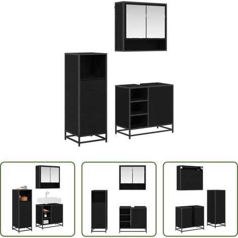 vidaXL Schrank - Badezimmermöbel-Set 3 pcs Schwarz Eichen-Optik Holzwerkstoff (1/5)