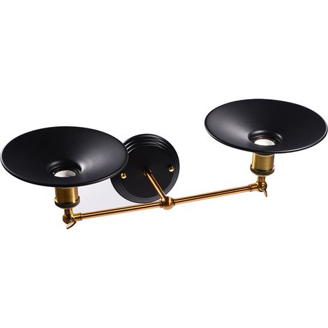 Vintage-Industrie-Wandleuchte E27, Lampenfassung mit Lampenschirm, Doppelkopf, Heim- und Hoteldekoration, Retro-Stil, schwarze Metalloberfläche. (1/5)
