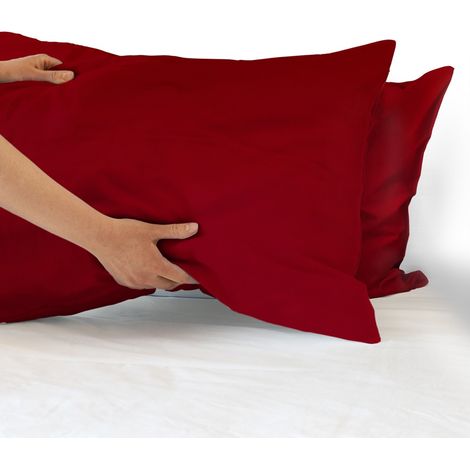 Coppia federe per Cuscino guanciale Letto 100% Cotone Made in Italy con patella interna Bordeaux - 52x80 cm