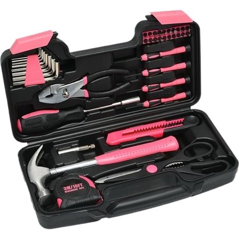 malette outils Ensemble d'outils ménagers généraux de 39 pièces dans une bote à outils avec outils manuels essentiels for les réparations à domicile complete(Roze) (1/4)