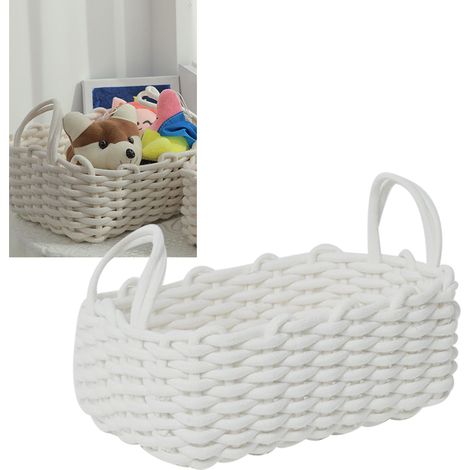Panier de rangement en corde de coton tricoté à la main, style nordique, blanc, 36 x 25 x 15 cm / 14,2 x 9,8 x 5,9 pouces (1/5)