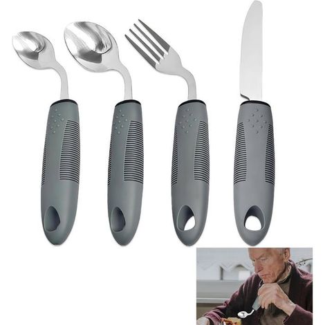 Set di posate antiurto - 4 pezzi - Acciaio inossidabile - Curve - Antiurto - Ergonomiche (1/5)