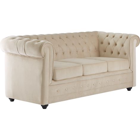 Canapé 3 places convertible en velours beige CHESTERFIELD (1/4)
