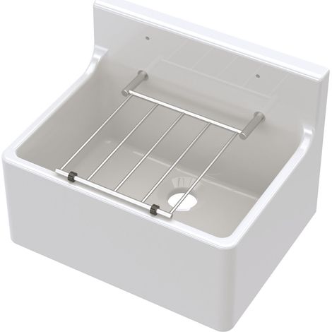 White Single Bowl Fireclay Cleaner Sink with Grill 515mm x 382mm x 393mm