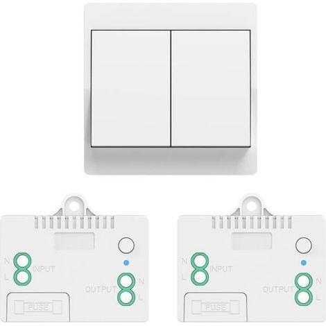 Kabelloser Lichtschalter, netzunabhängiger Wandschalter, keine Verkabelung erforderlich, max. 230 V/10 A, 2 Empfänger + 1 Zwei-Tasten-Schalter (1/5)