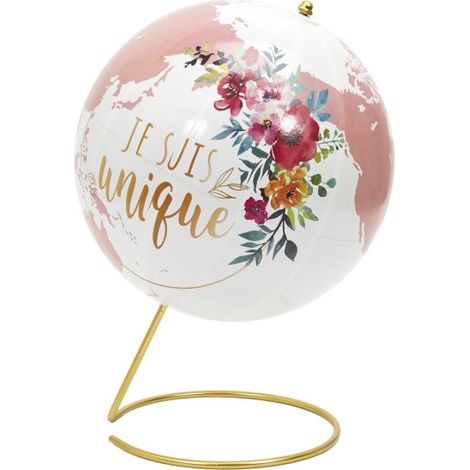 Globe Terrestre Déco "Girly" 29cm Blanc & Rose (1/3)