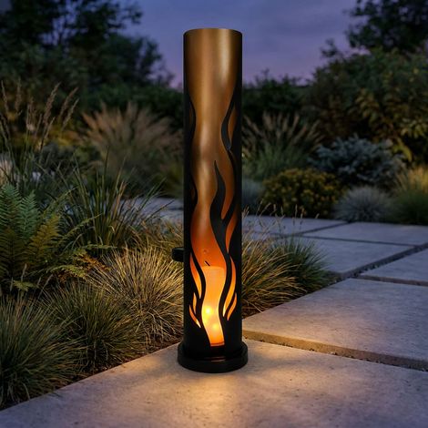 Lampe solaire à LED Lampe de jardin extérieure effet feu Noir H 49 cm