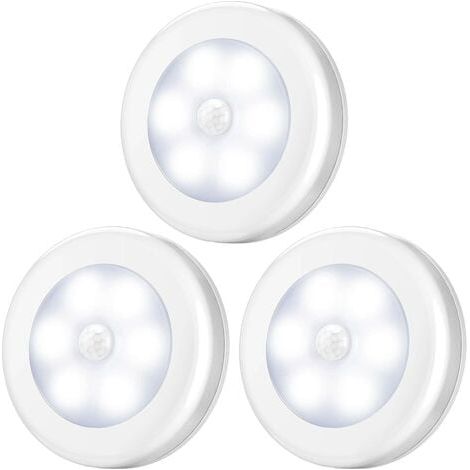 Lampe Détecteur de Mouvement, LED Detecteur Mouvement, Lampe de Placard, Alimenté par Batterie (Non Inclus), pour Penderie/Étagère/Entrée/Garage/Cuisine/Passage, 3 Pack (Blanc) (1/5)