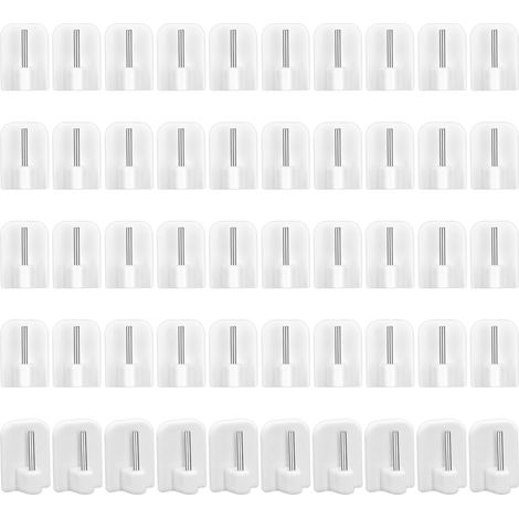 50 Pièces Crochet Autocollant Rideau, Attache Rideau sans Percage Blanc, Support Tringle Adhesif, Crochet Adhésif Rideaux pour Suspendre la Tringle à Rideau (1/5)