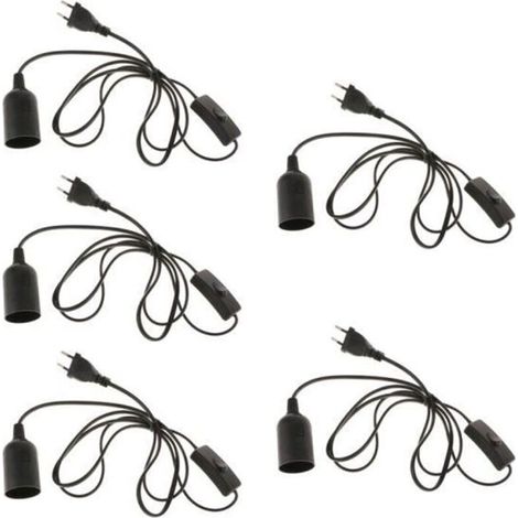 Support lampe douille E27 - Noname - 5pcs - Câble 1.8m - Prise électrique UE - Noir (1/4)