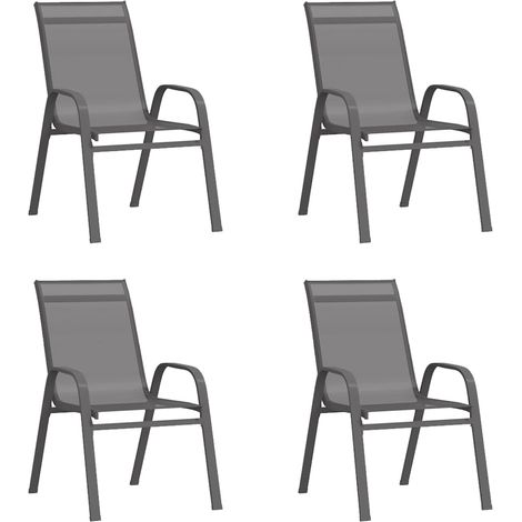 Lot de 4 Chaises empilables de jardin,Fauteuils d'extérieur Gris Tissu textilène -TF85144 (1/5)