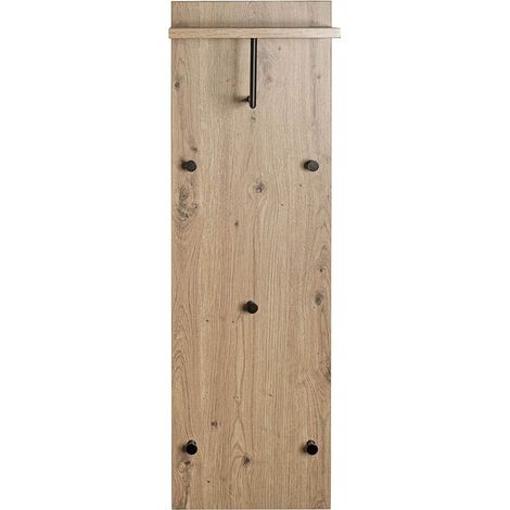 Garderobe murale, Patère murale en bois coloris chêne et métal noir -longueur 30 x profondeur 20 x hauteur 100 cm (1/5)