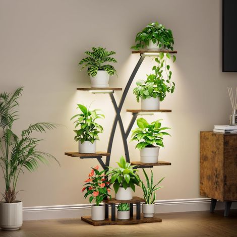Support pour plantes d'intérieur avec lampes de croissance, étagère à 7 niveaux pour plantes d'intérieur, 105 cm, support pour plantes multiples, support de plantes en métal pour maison (1/5)