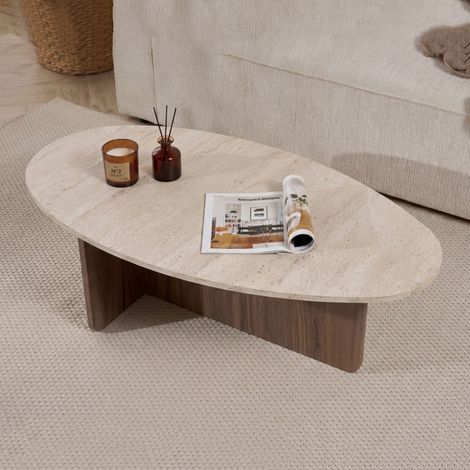 Couchtisch Parona, Rechteckig, Tischplatte aus Edelfurnier, Platte Beige, 120x65x40h cm, Walnussbraun (1/5)