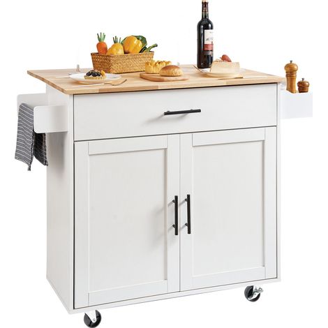 Mophorn – Îlot central mobile 90x39 cm – Desserte de cuisine avec plan de travail en bois – 1 armoire, 1 tiroir, roulettes verrouillables – Rangement pratique