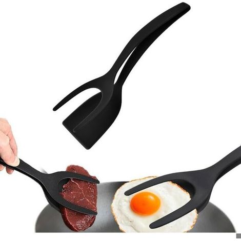 Spatule a omelette antiadhesive 2 en 1 avec pince alimentaire , spatule oeufs en silicone , outil cuisine multifonction (1/4)