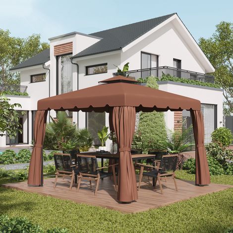 Toit Remplacement Kiosque Couverture Double Trous Drainage Coffee Aménagement Extérieur 3x3m