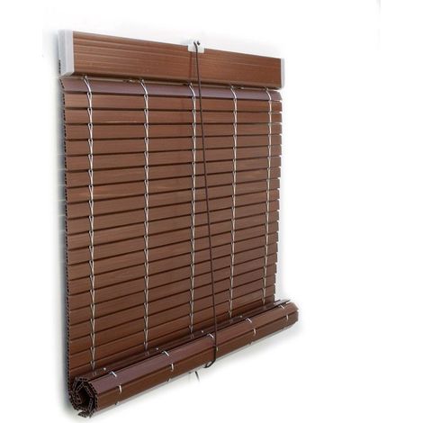 Persiana Alicantina Enrollable de PVC Reforzado Color Nogal Oscuro Exterior/Interior Estor Resistente a la Intemperie 77 x 125 cm -