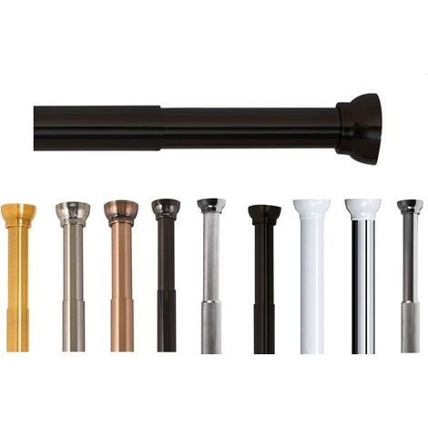 Barre Tringle pour Rideau de Douche ou Baignoire Extensible sans perçage en Alu, Modèle Kreta, Résistant aux Rayures, Fixation télescopique Extensible à volonté, 75-125 cm, Noir Mat (1/3)