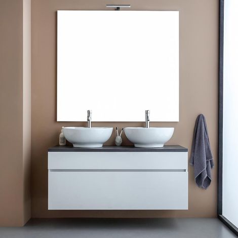 Mobile Bagno Sottolavabo Sospeso 120Cm Bianco, Top Grigio E Specchio 120X110  Sole (1/4)